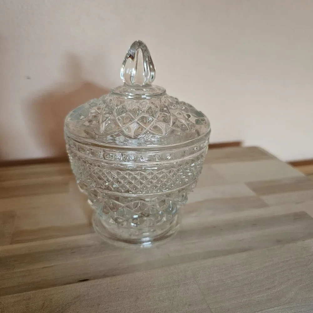 Vintage Anchor Hocking Wexford Sugar Bowl w/ Lid 1960s Pressed Glass